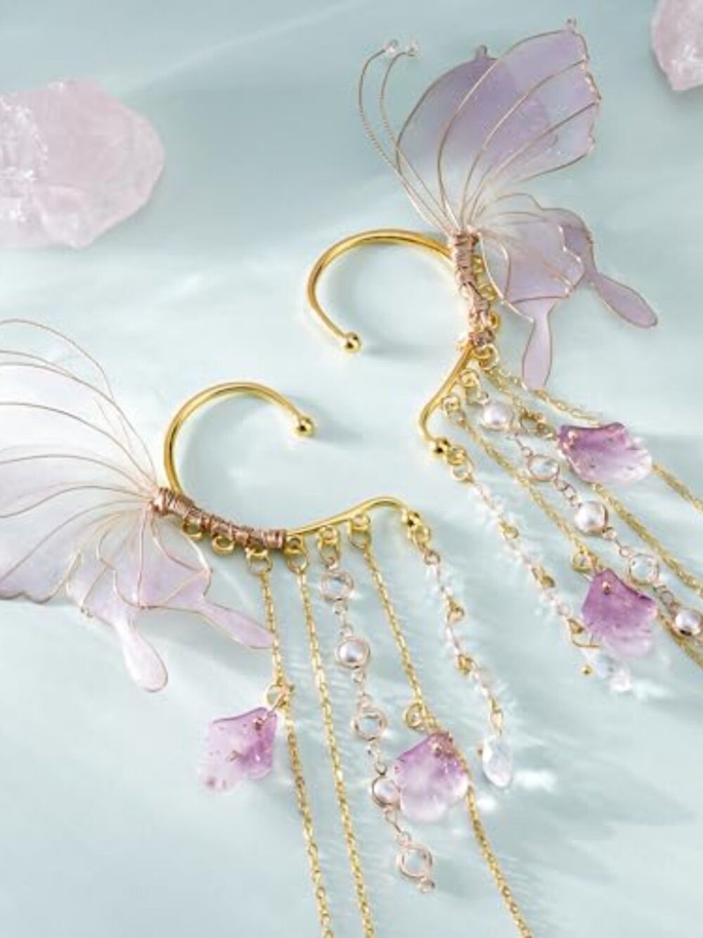 New - Butterfly Elf Ear Cuffs - Fairy Ear Cuffs with Tassel Non Pierced Mermaid - Picture 2 of 3
